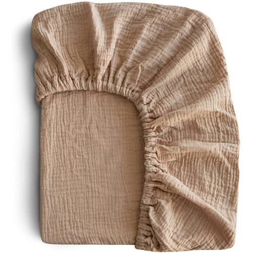mushie Extra Soft Muslin Fitted Mini Crib Sheet | 24"x 38" (Pale Taupe)
