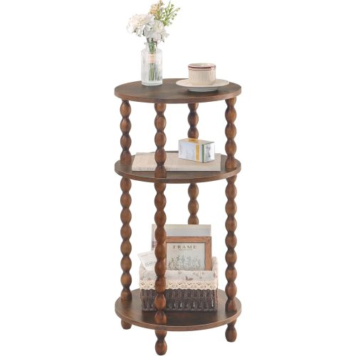 AWASEN Small Side Table, 3-Tier Round End Table for Small Spaces, Modern Bedside Table Nightstand for Bedroom, Living Room, Office, Rustic Brown