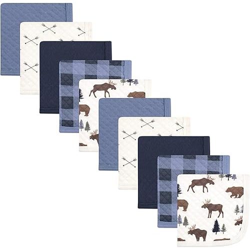 Hudson Baby Unisex Baby Quilted Cotton Washcloths, Moose Bear, One Size