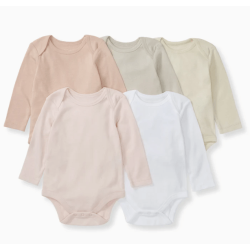 Solid Organic Cotton Long Sleeve Baby Bodysuits 5 Pack - Pink Sand