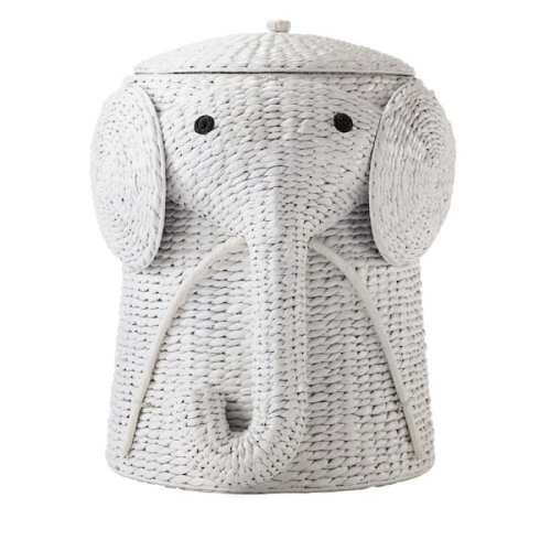 Elephant White Woven Basket with Lid (20.5" W)