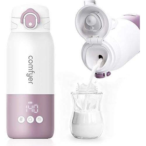 Portable Baby Bottle Warmer for Travel, Portable Milk Warmer with Fast Heating & Long Battery Life, Instant Breast Milk, Formula/Water Bottle with 12 Ounces Big Capacity, Baby Flask for Vehicle