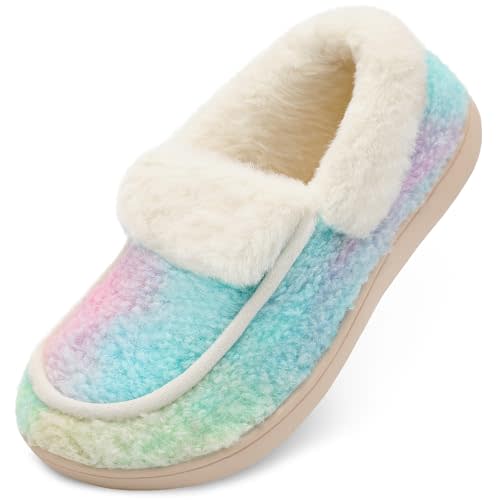 BARERUN Womens Slippers Fuzzy Collar Slipper Boots for Women Wide Toe House Shoes Moccasin Camping Travel Slippers with Hard Rubber Sole Indoor/Outdoor