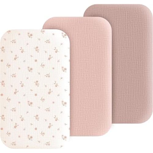 3 Pack Cotton Muslin Baby Bassinet Fitted Sheet for Bedside Sleeper