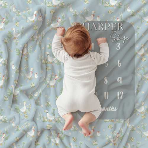 Personalized Goose Milestone Blanket | Baby Month Milestone Blanket | Custom Newborn Baby Name Blanket Custom Gender Neutral Nursery Blanket