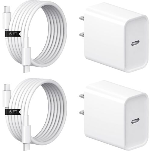 iPhone 17 16 15 Charger Fast Charging 2+2Pack USB C Charger with 6FT Cable