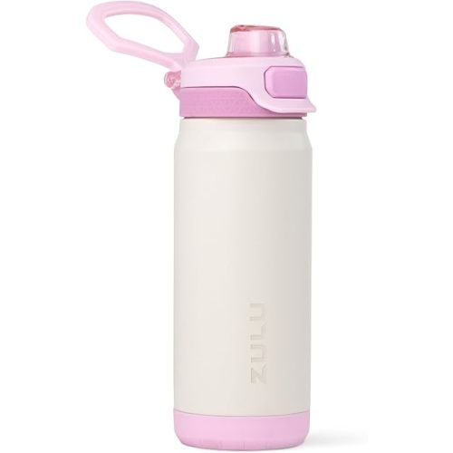 ZULU Powerfill Pro 18oz Kids Stainless Steel Water Bottle with Quick Fill Lid, Triple Wall Vacuum Insulated, Leak Proof Locking Lid, Sip & Chug, Reusable, BPA Free, Dishwasher Safe, Ivory Blush