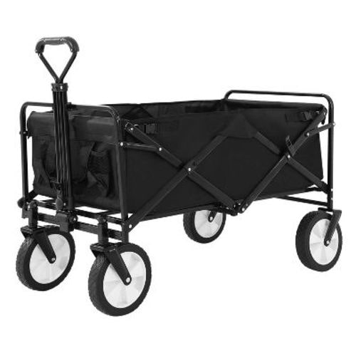 BestMassage Folding Wagon Cart Collapsible Wagon Cart for Garden Camping Beach Shopping, Black
