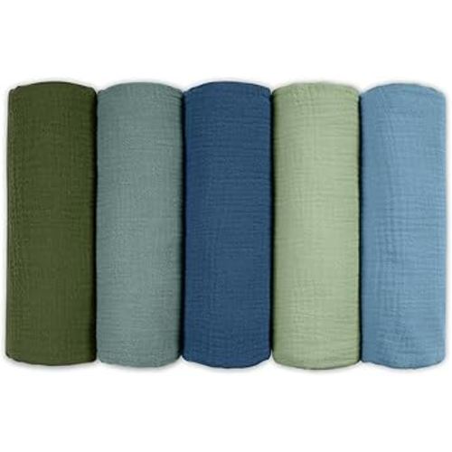 Muslin Receiving Blankets, Neutral Blanket Swaddling for Newborn Boys and Girls, 5 Pack Breathable and Skin-Friendly Swaddle Wrap for Infant Baby (Soft Colors)