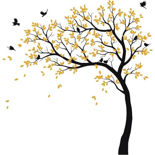 Large Tree Wall Decal for Nursery with Birds, Huge White Tree Sticker Wall Tattoos Wall Mural Removable Vinyl Wall Stickers 032