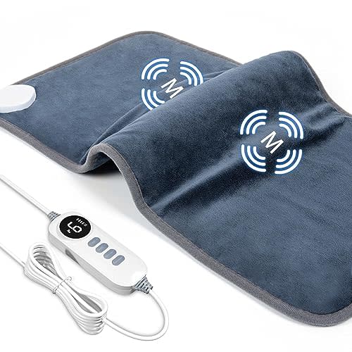 DAILYLIFF Massage Heating Pad, 12"x 24" Electric Heated Pads with Massager, 4 Massage Modes, 6 Heat Settings, 24 Relaxing Combinations, UL Certification, Deep Blue
