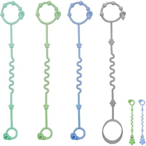 Baby Toy Strap, RTMOK Silicone Bottle Holding Clip, has 1 Toy Strap to Hold Bottles, 3 Toy Straps to Hold Any Toy, Plus 2 Free Silicone Pacifier Clips