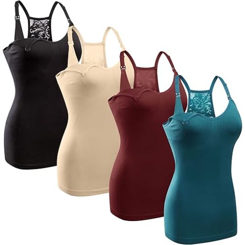GXXGE 4Pack Women's Nursing Tank Top Cami Nursing Maternity Bra Breastfeeding Shirts with Adjustable Straps