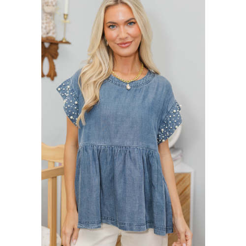 NURSING COLLECTION: Be Bold Denim Blue Embellished Blouse