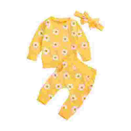 Newborn Infant Baby Girl Autumn Winter Clothes 3PCS Set, Floral Printed Sweatshirts Long Sleeve Tops+Pants+Bow Headband