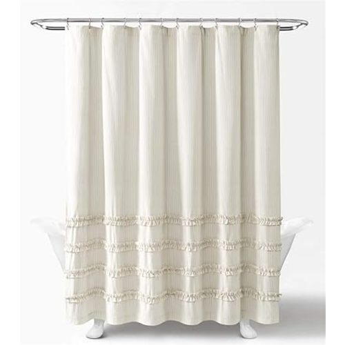 Lush Decor Vintage Stripe Yarn Dyed Cotton Shower Curtain, 72" x 72", Neutral