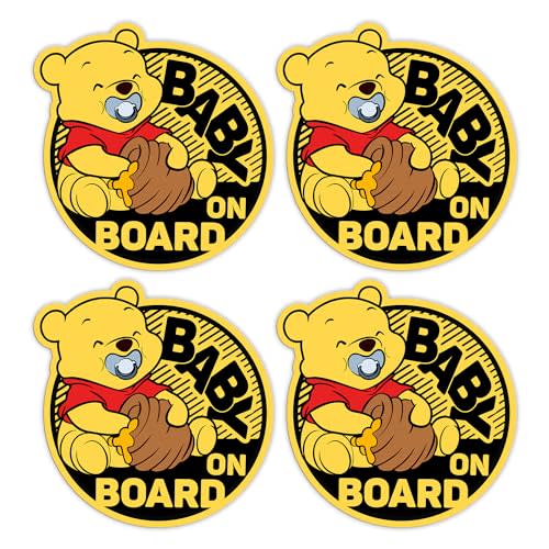 TSHIRTAMAZING Baby On Board Signs for Car, Baby Pooh On Board Paint-Safe, Removable, Non Magnetic, Baby's Safety Stickers for Cars & Windows (4 Vinyl Decals) (Pooh)