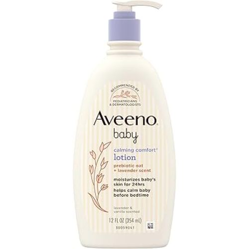 Aveeno Baby Calming Comfort Moisturizing Body Lotion with Relaxing Lavender & Vanilla Scents, Non-Greasy Baby Lotion, Nourishing Prebiotic Oatmeal, & No added parabens 12 fl. oz