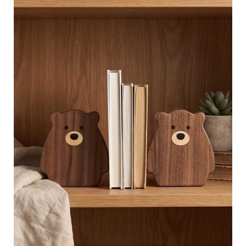 Walnut Wood Bear Bookends Forest Animal Office Decor