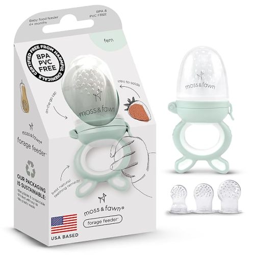 Moss and Fawn Forage Feeder - Soothing Silicone Frozen Breast Milk Popsicle & Baby Food Teething Toy, Pacifier, Fruit Feeder, & Teether - BPA, PVC & Phthalate-Free - Fern