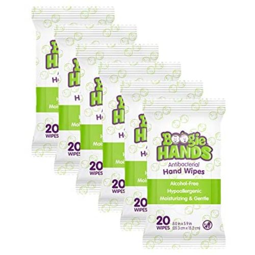Antibacterial Wipes by Boogie Wipes, Baby Wipes, Wet Wipes for Face, Hand, Body & Nose, Alcohol-Free, Hypoallergenic and Moisturizing Aloe, 6 packs of 20 (120 Total Wipes)