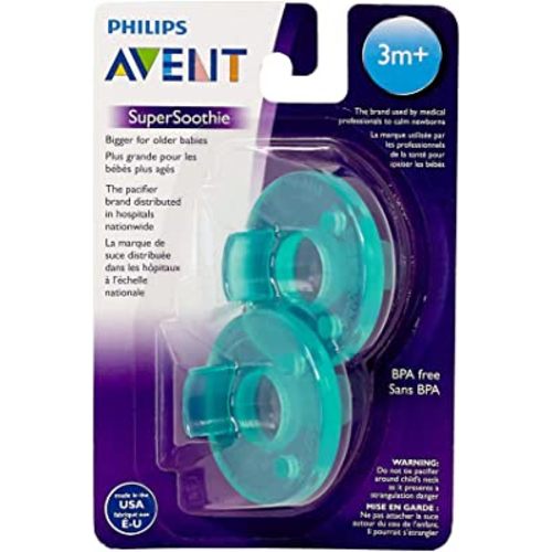 Philips Avent Super Soothie Pacifier, Green, 3+ months, 2 Pack, SCF192/05