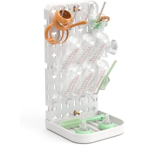 Baby Bottle Drying Rack Baby Bottle Holder Space Saving Bottle Dryer Rack Station Countertop Storage Organizer 12 Travel Bottle Drying Rack Vertical Breast Pump Part Plastic Bag Cup Dryer Tower White