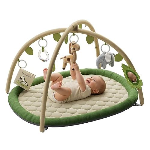 Baby Play Gym & Activity Mat, Baby Play Mat with 5 Detachable Toys, Promotes Motor Skills & Sensory Development, Tummy Time Mat for Baby to Toddler, Baby Essentials Shower Gift, Green