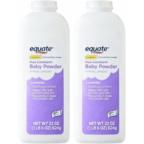 Equate Lavender Pure Cornstach Baby Powder. Hypoallergenic (22 Oz Pack of 2)