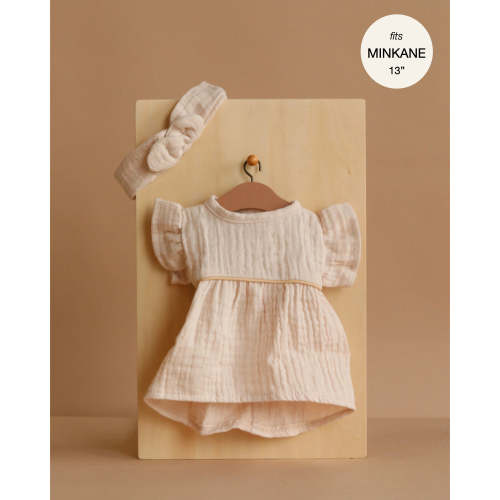 Minikane 13" Doll Clothing | Daisy Dress & Headband in Cotton Gauze - Putty