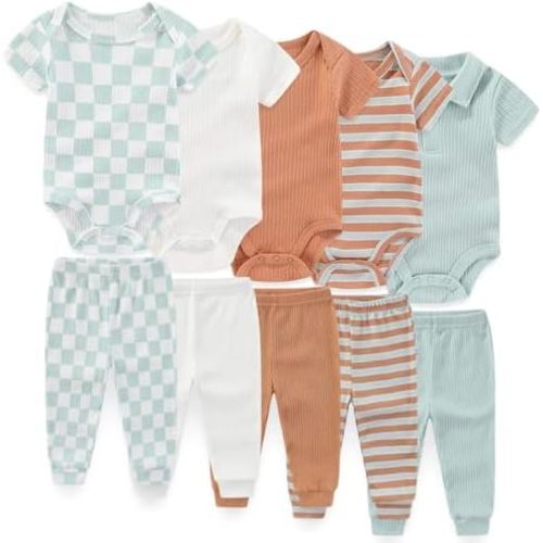 JELYLOVE 10 Pack Baby Boy Girl Bodysuits And Pants Sets New Born Outfits