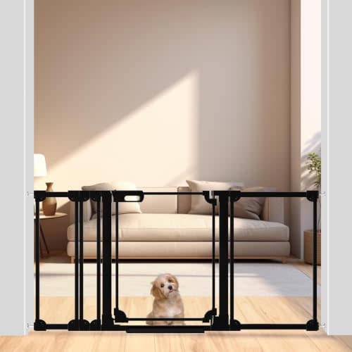 WAOWAO Clear Acrylic Baby Gate 57.87-66.14" Wide Indoor Pressure Mounted | Clear Acrylic Panel,Extra-Wide,Double-Lock,Pressure/Hardware Mount,Auto Close,Fits Stairs,Doorways,Hallways,Kitchen,Wall Cups