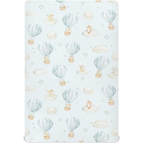 vvfelixl Crib Sheets for Boys Girl Hot Air Balloon Rabbits Mouse Breathable Mini Crib Mattress Sheets Fitted,Toddler Baby Sheets for Crib Mattress Soft & Breathable 39 * 27 * 5In White