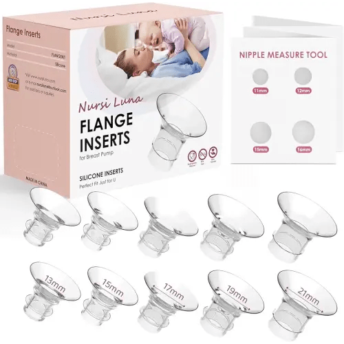 Flange Inserts 10PCS 13/15/17/19/21mm for 24mm Flange/Shield of Most Pumps, Flange Sizing Kit Silicone Flange Insert, Breastfeeding Essentials Kit for New Moms