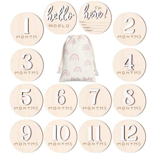 Baby Monthly Milestone Announcement Signs Wood,White,Number
