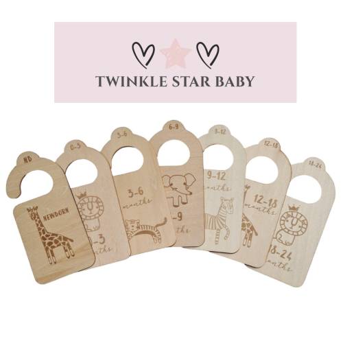TWINKLE STAR BABY Wooden Wardrobe Clothes Dividers Safari Themed Baby Newborn - 24 Months