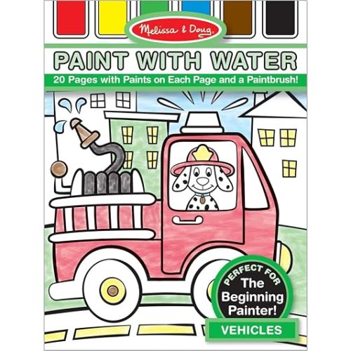 Melissa & Doug Paint With Water - Vehicles, 20 Perforated Pages With Spillproof Palettes