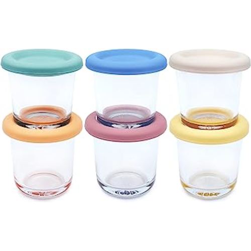 Elk and Friends 4oz Borosilicate Glass Baby Food Storage Jars with Silicone Lid | Strong Glass | Set of 6 | Microwave, Oven & Dishwasher Safe | Infant and Babies