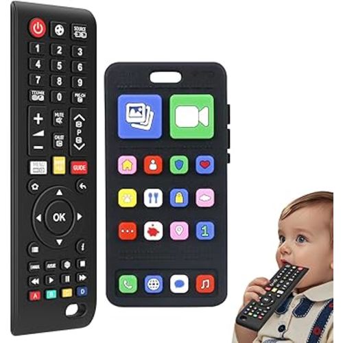 Baby Silicone Teething Toys for Babies 0-6 Months,Phone and Remote Teether Toys for Toddlers 6-12 Months,2 Pack Teether Toys Sensory Toys for Babies,Baby Chew Toys for 6-12-18 Months