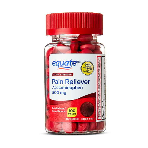 Equate Extra Strength Pain Reliever Acetaminophen Caplets, 500mg, Pain Reliever/Fever Reducer, 100 Count, Compare to Tylenol® Extra Strength Active Ingredient