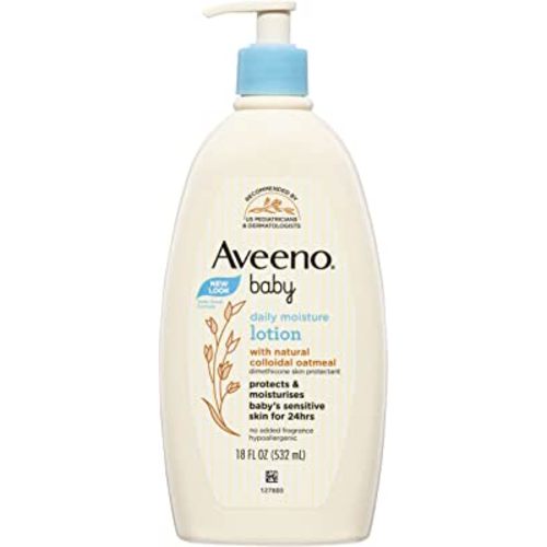 Aveeno Baby Daily Moisture Moisturizing Lotion for Delicate Skin with Natural Colloidal Oatmeal & Dimethicone, Hypoallergenic, Fragrance-, Phthalate- & Paraben-Free, 18 fl. oz (Package may vary)