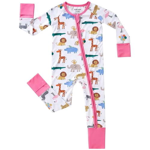 pureborn Baby Girl Sleeper Viscose from Bamboo Zipper Footies Animal 0-3M