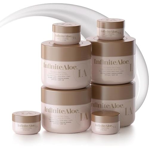 InfiniteAloe Complete Skin Care, Aloe Vera Powered Face and Body Cream for All Skin Types, Dry Skin Everyday Hero, Original Scent - 4 Large Jar 8 oz & 4 Travel Jar 0.5 oz