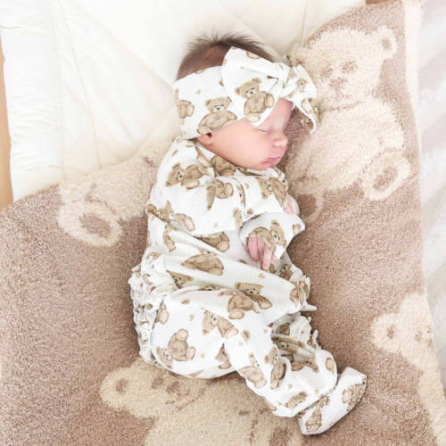 Beary Sweet Bamboo Waffle Zipper Ruffle Footie