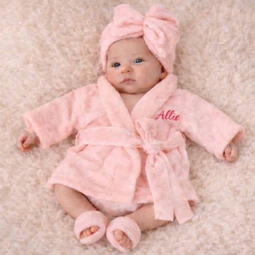Personalized Infant Robe Set, Embroidered Baby Bathrobe, Slippers & Headwrap