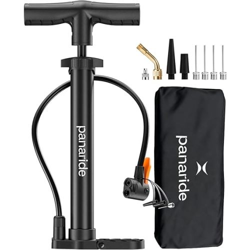 Bike Pump Floor, Advanced Bike Tire Inflator, Bicycle Hand Air Pump with Dual Presta and Schrader Valves, Handheld Pump, Suitable for Road and Mountain Bikes, Baby Stroller, Balls