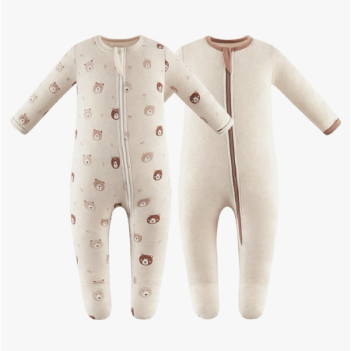 Owlivia Organic Cotton Baby Pajamas, Boys Girls Zip Front Sleep 'N Play Pjs, Footed Sleeper, Long Sleeve