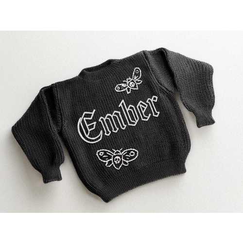 Personalized Baby Goth Sweater: Hand-Embroidered Luna Moth, Punk Rock Style