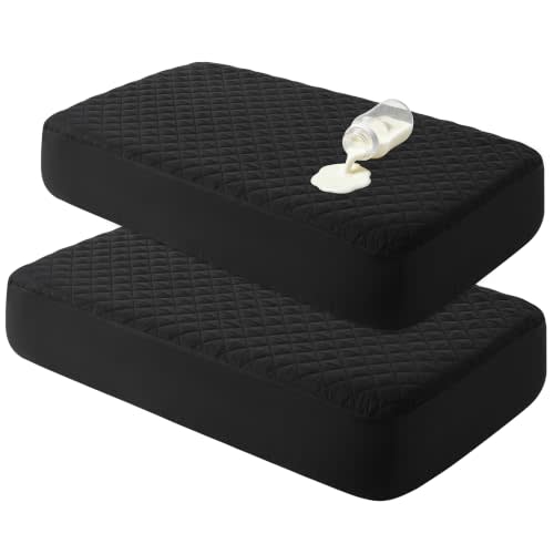 BEDSUM 2-Pack Waterproof Mini Crib Mattress Protector, 28" x 52", Black | Quilted Fitted Pad Cover, Machine Washable, Soft Noiseless Baby Mattress Cover, Baby Bed Protector