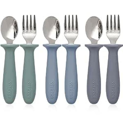 6 Pieces Toddler Utensils, Kids Safe Spoons and Forks, Children Silverware Set with Silicone Handle, 18/8 Stainless Steel, Food-grade Silicone,BPA Free - Dishwasher Safe